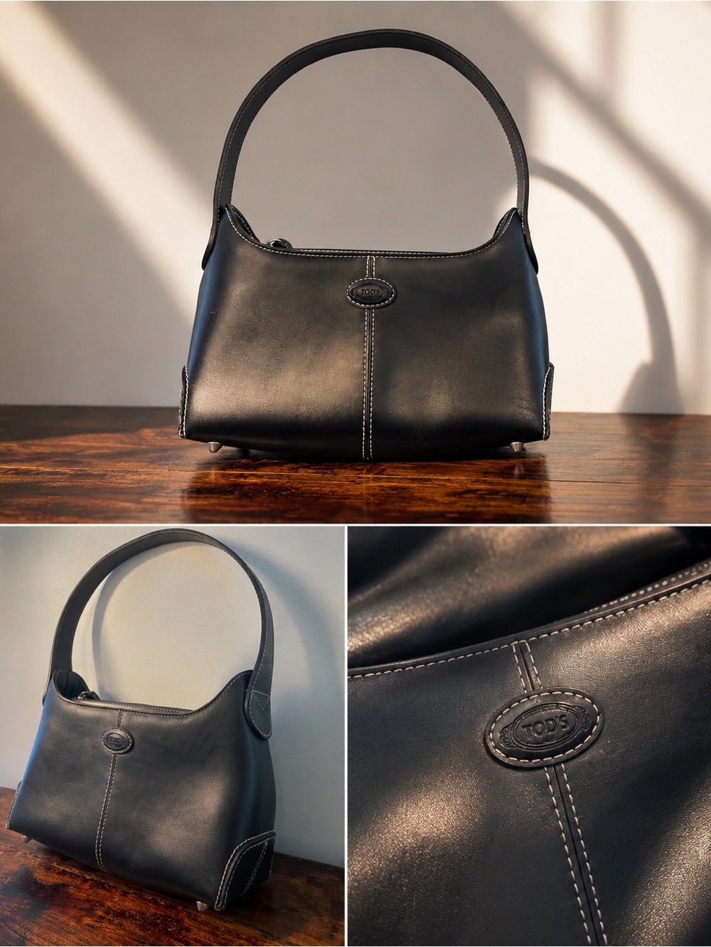 Tod's Black Leather Top-Handle Shoulder Bag